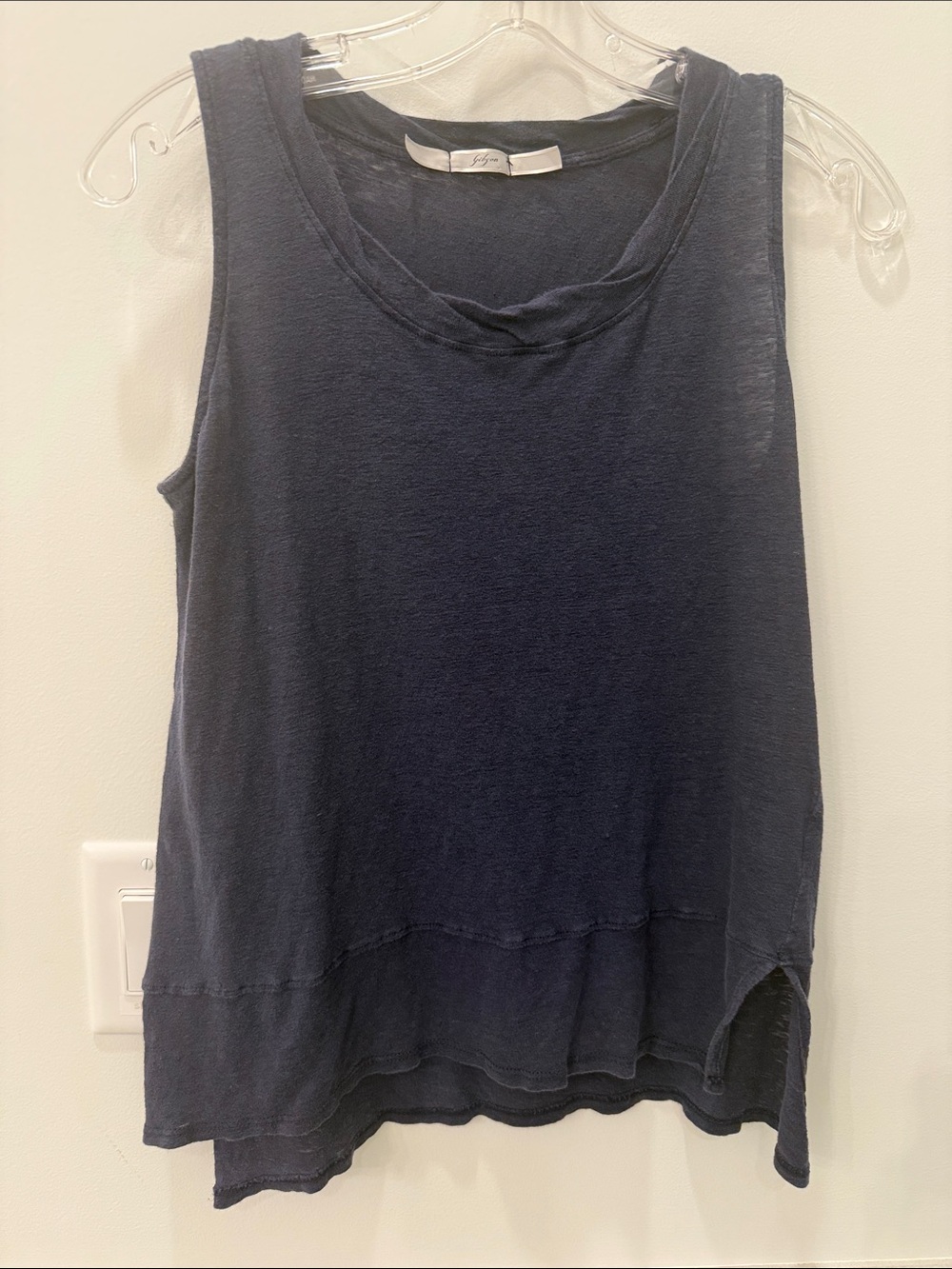 Sleeveless Navy Tank Top by Gibson - Casual Layered Hem SMALL